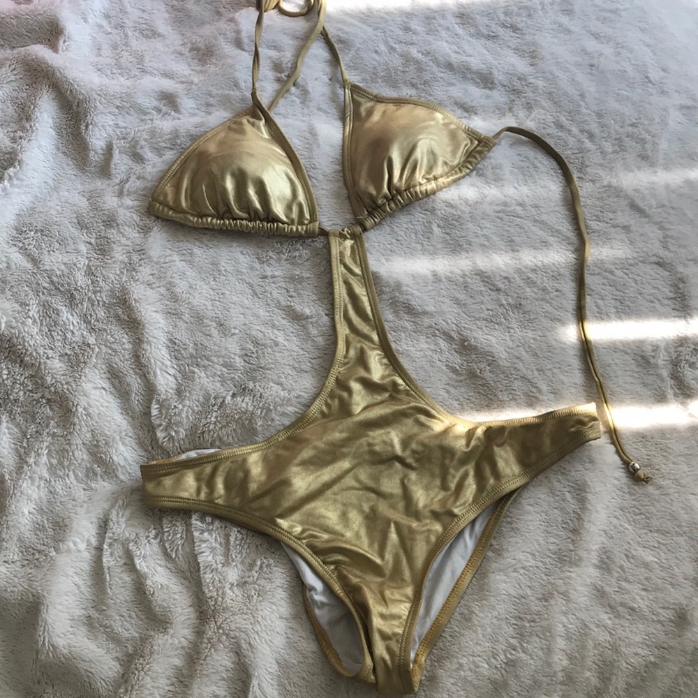 Gold one peice sexy bathing suit
